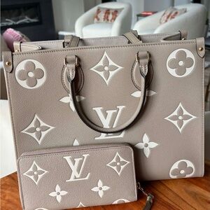 Louis Vuitton Taupe and White Monogram Tote